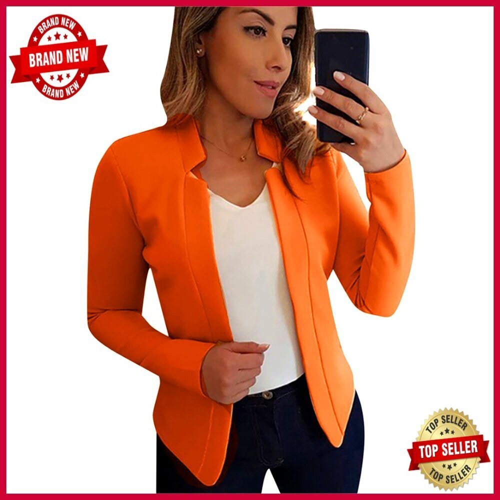 Plus Size Open Front Blazer Long Sleeve Office Jacket Cotton Blend